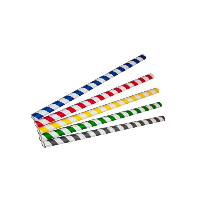 Papieren rietjes, gestreepte diverse kleuren, 21 cm,  ø 1 cm 